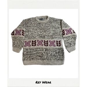 Rey Wear Hand Made 100% Wool Chunky Knit Pullover Sweater Ecuador L/XL Vintage